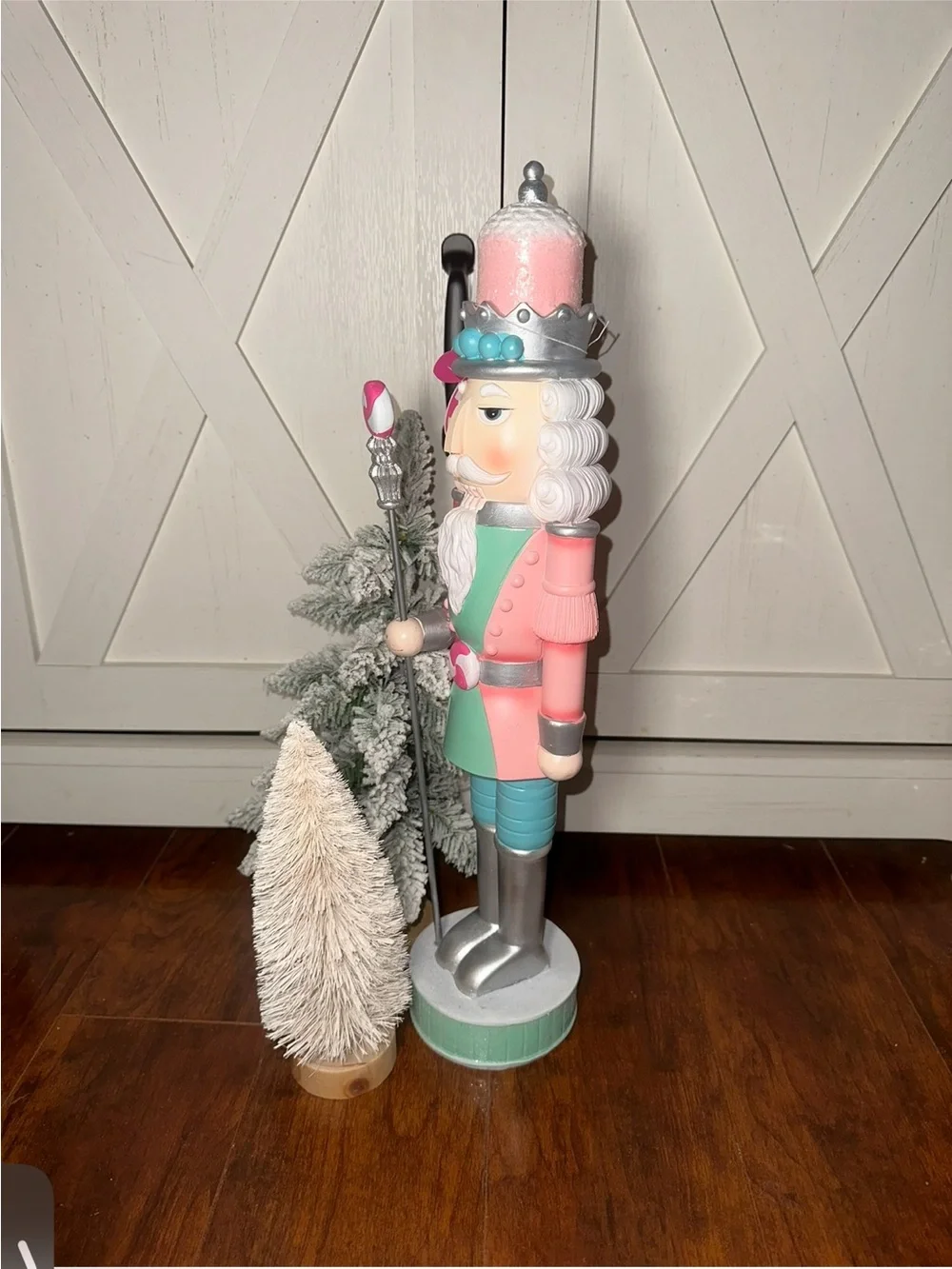 Peppermint Square Pink & Teal Nutcracker Holiday Figurine